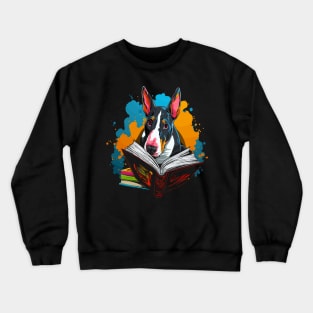 Bull Terrier Reads Book Crewneck Sweatshirt